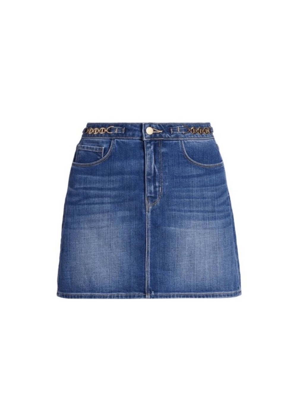 L’Agence Arlene Chain Link Stretch Denim Mini Skirt Size 25 Medium Wash